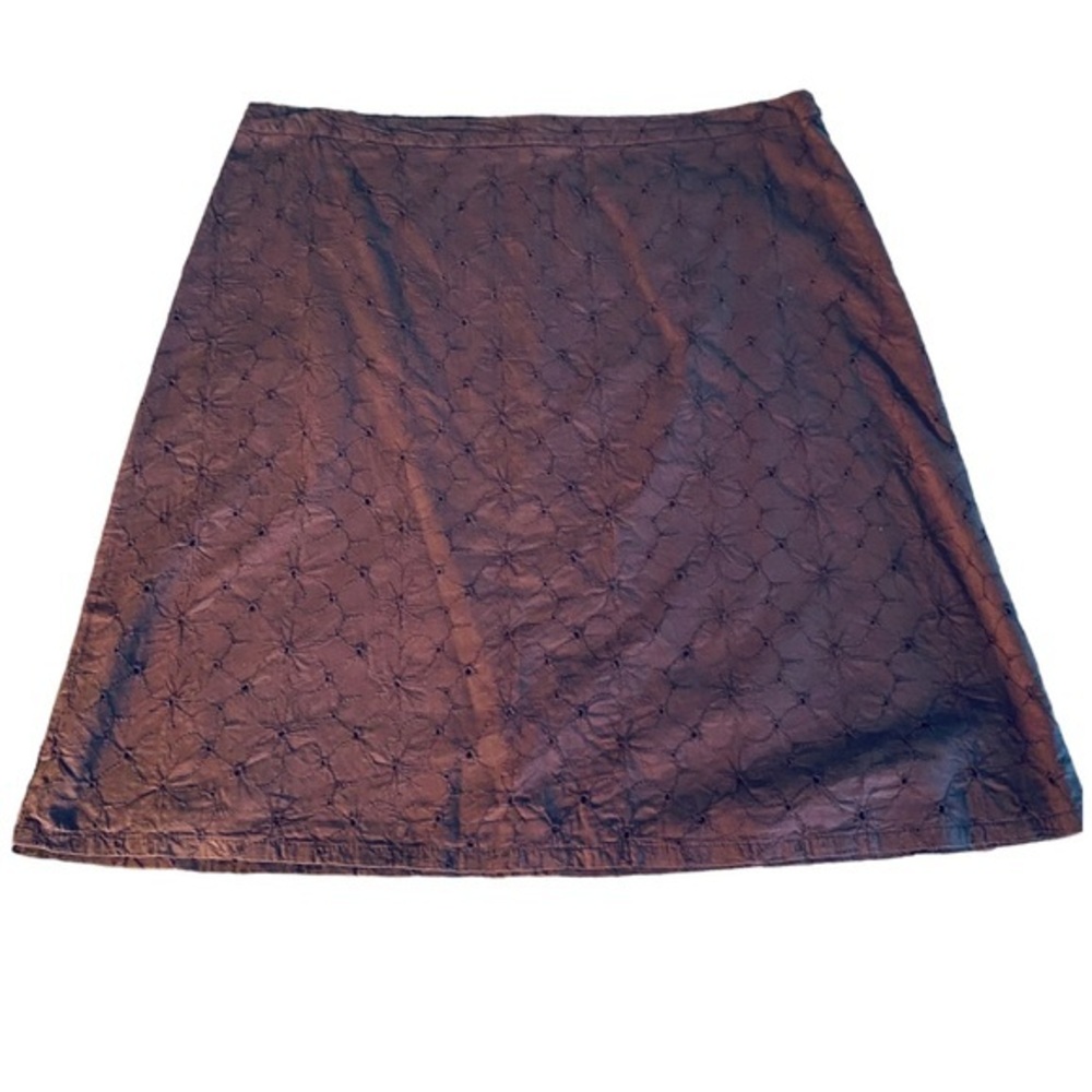 Brown Floral Eyelet Lined Cotton Skirt